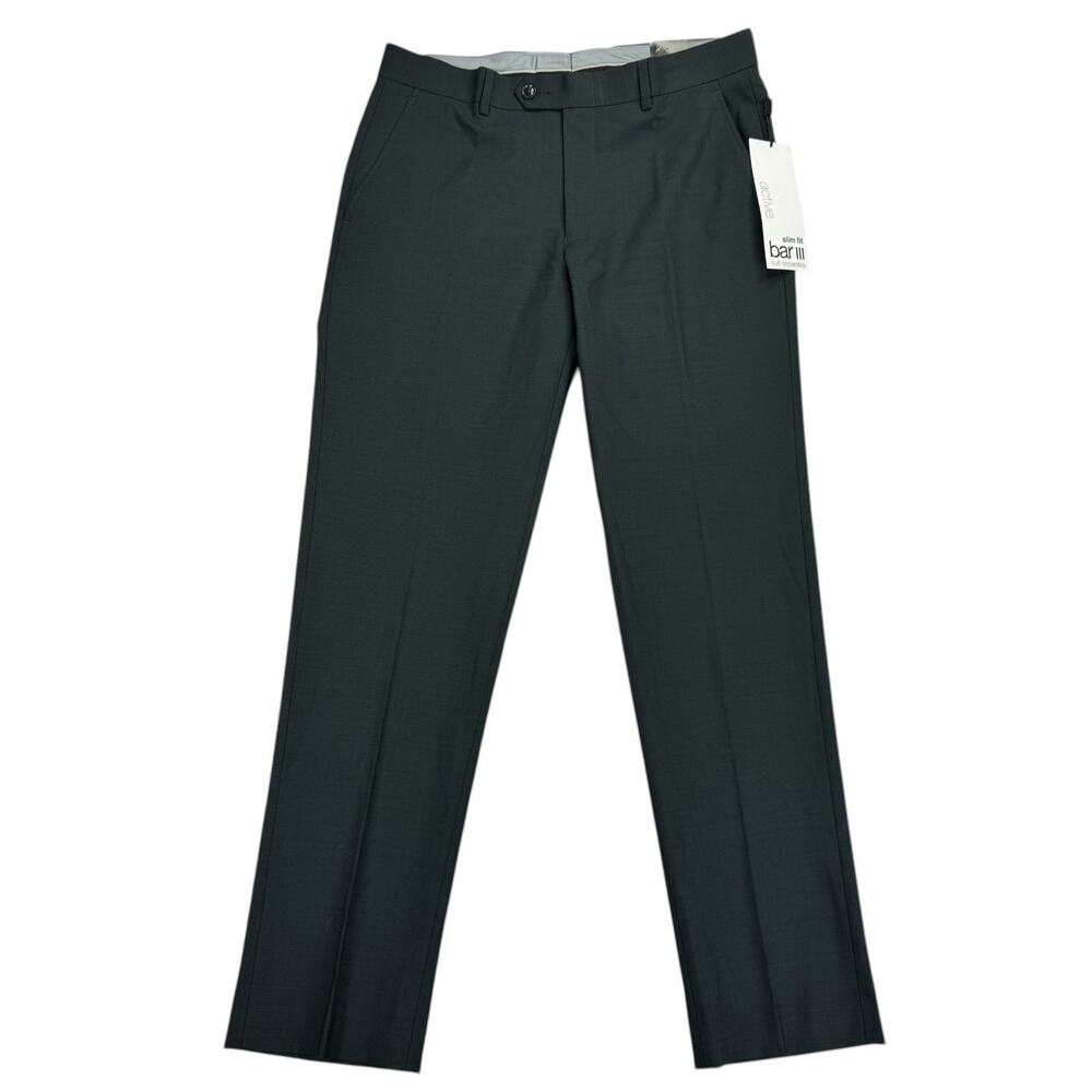 Bar III Mens Slim Fit Wool Blend Active Stretch Suit Pants Emerald Green 31x30